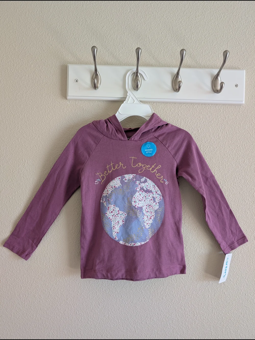 Carter's girl hooded shirt, size 3T 100% cotton